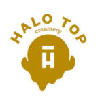 Logo of Halo Top Creamery featuring a gold ice cream scoop shape with a stylized "H" in the center. The words "Halo Top" are arched above the scoop, and the word "creamery" is curved under the top arch. The background is white.