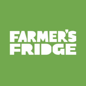 White text reading "Farmer's Fridge" on a green background.