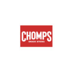 Red and white logo with the word "CHOMPS" in bold lettering above "SNACK STICKS.
