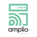 Logo for Amplio Digital, featuring a geometric design in green with abstract shapes above the company name in lowercase black letters.