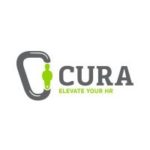 Logo featuring a stylized "C" with a small green silhouette of a person inside. The word "CURA" is in bold gray text, accompanied by the tagline "ELEVATE YOUR HR" in smaller green text underneath.